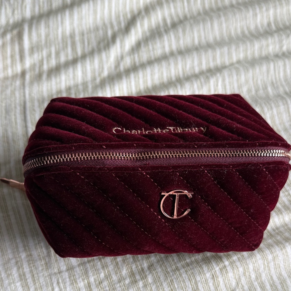 Charlotte Tilbury Burgundy Velvet Cosmetic Bag